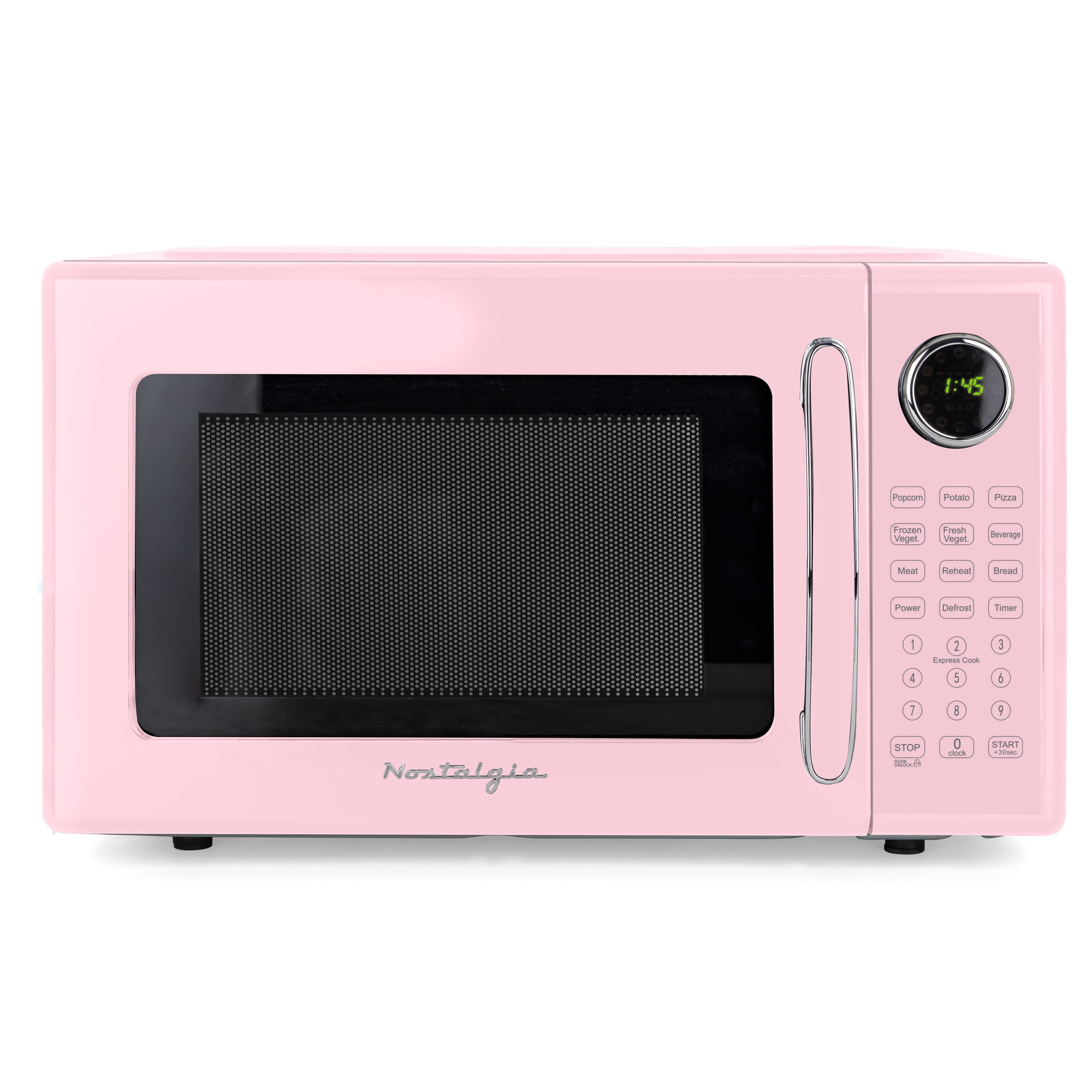 Nostalgia 1.1 cu ft Retro Countertop Microwave Oven with 1000W and 8 Auto Cook Programs, Pink