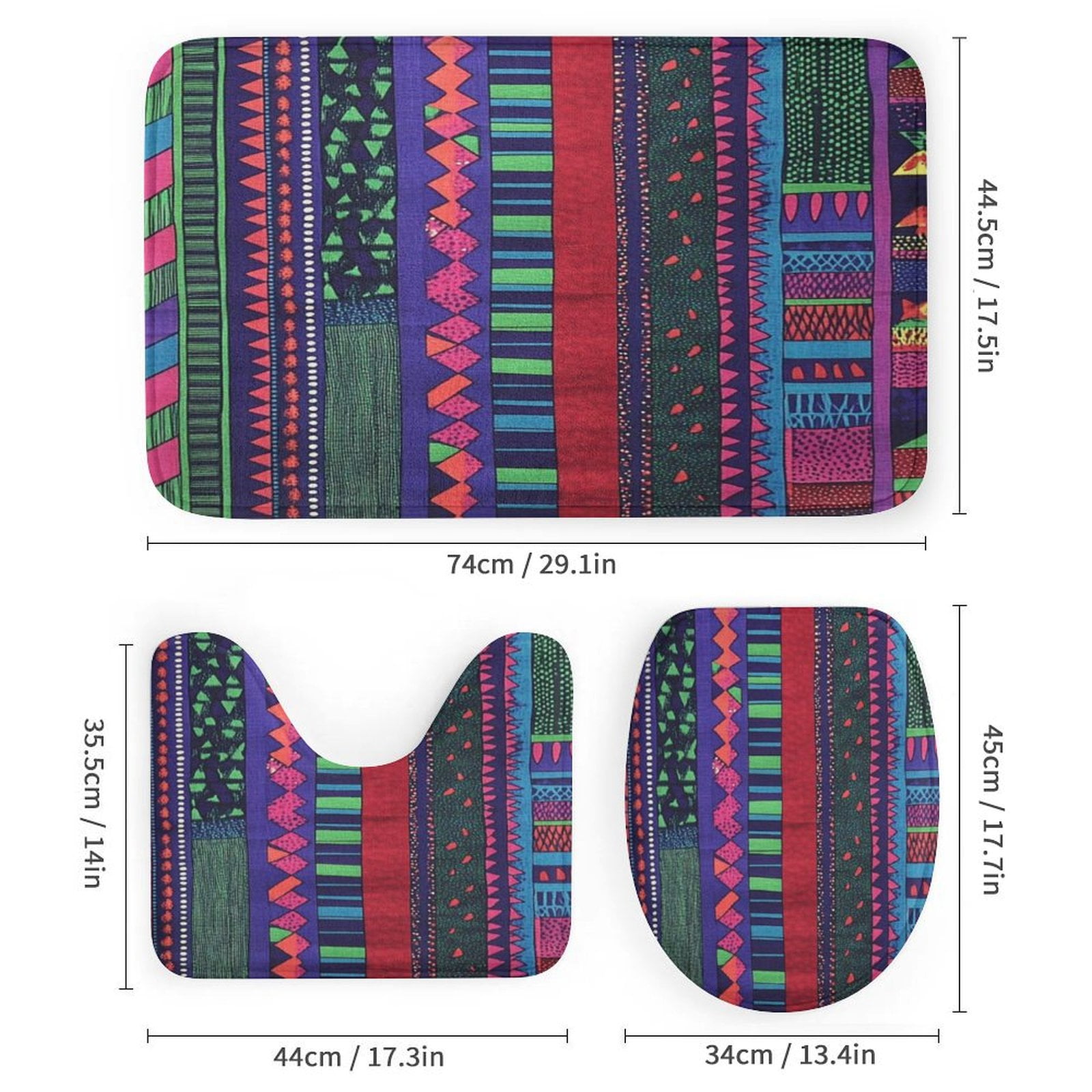 Purple And Blue Geometric Shapes Shower Curtain Sets with Rugs 4 Piece Non-Slip Rugs And Toilet Mat Lid Rug Accessories Bohemian Modern Durable And Waterproof for Bathtub Decor