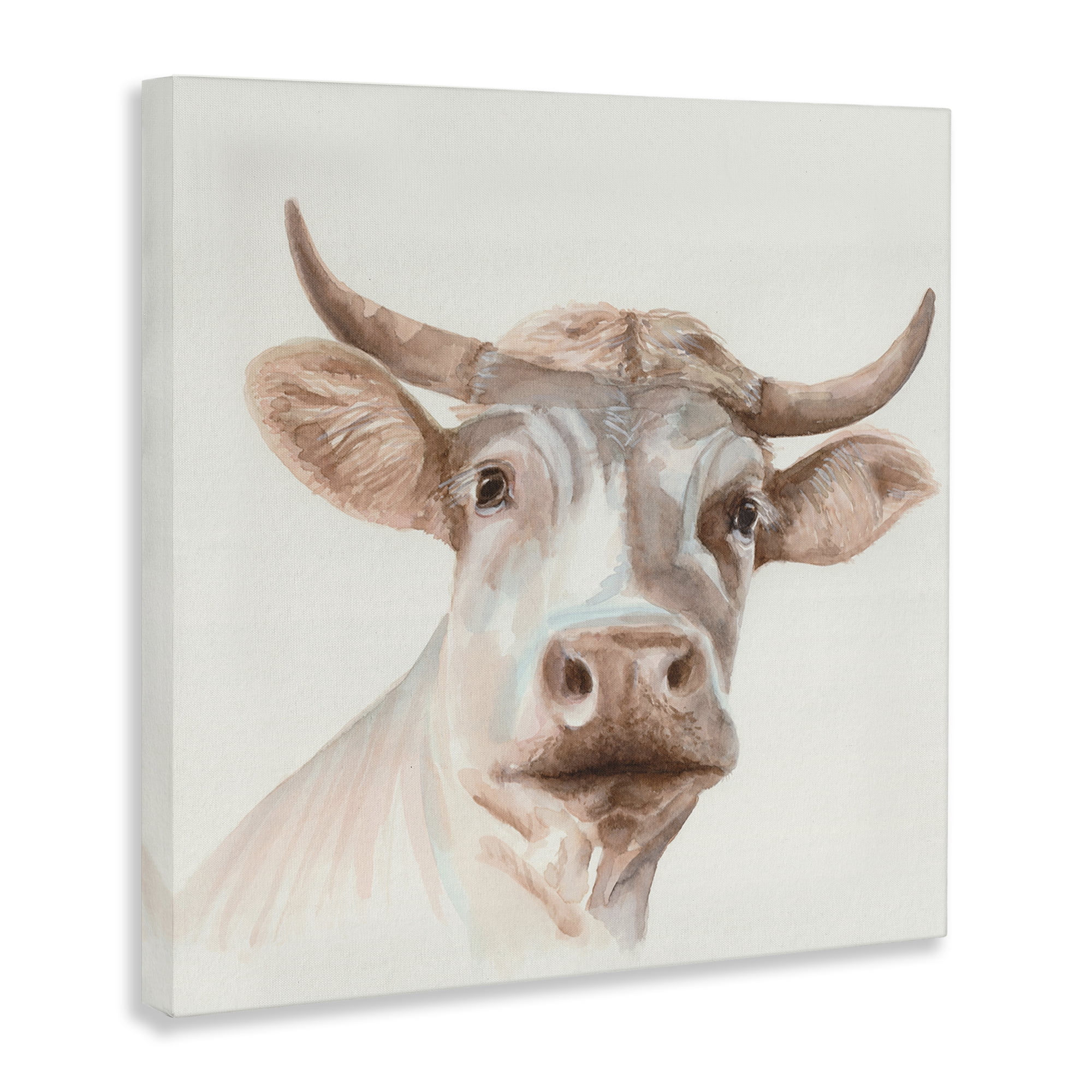 Stupell Industries Cream Beige Cow Animals Painting Wrapped Canvas Art Print Wall Art, 17 x 17