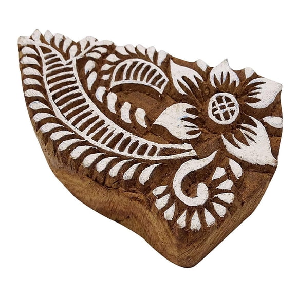Handcarved Floral Printing Block Scrapbook Stamp Brown Wooden Textile Stamps