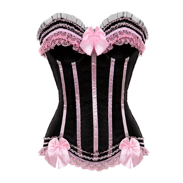 Sexy Satin Lace Overlay Corset Bustier Overbust Burlesque Corselet Top Bodyshaper Lingerie Showgirl Party Costume Plus Size