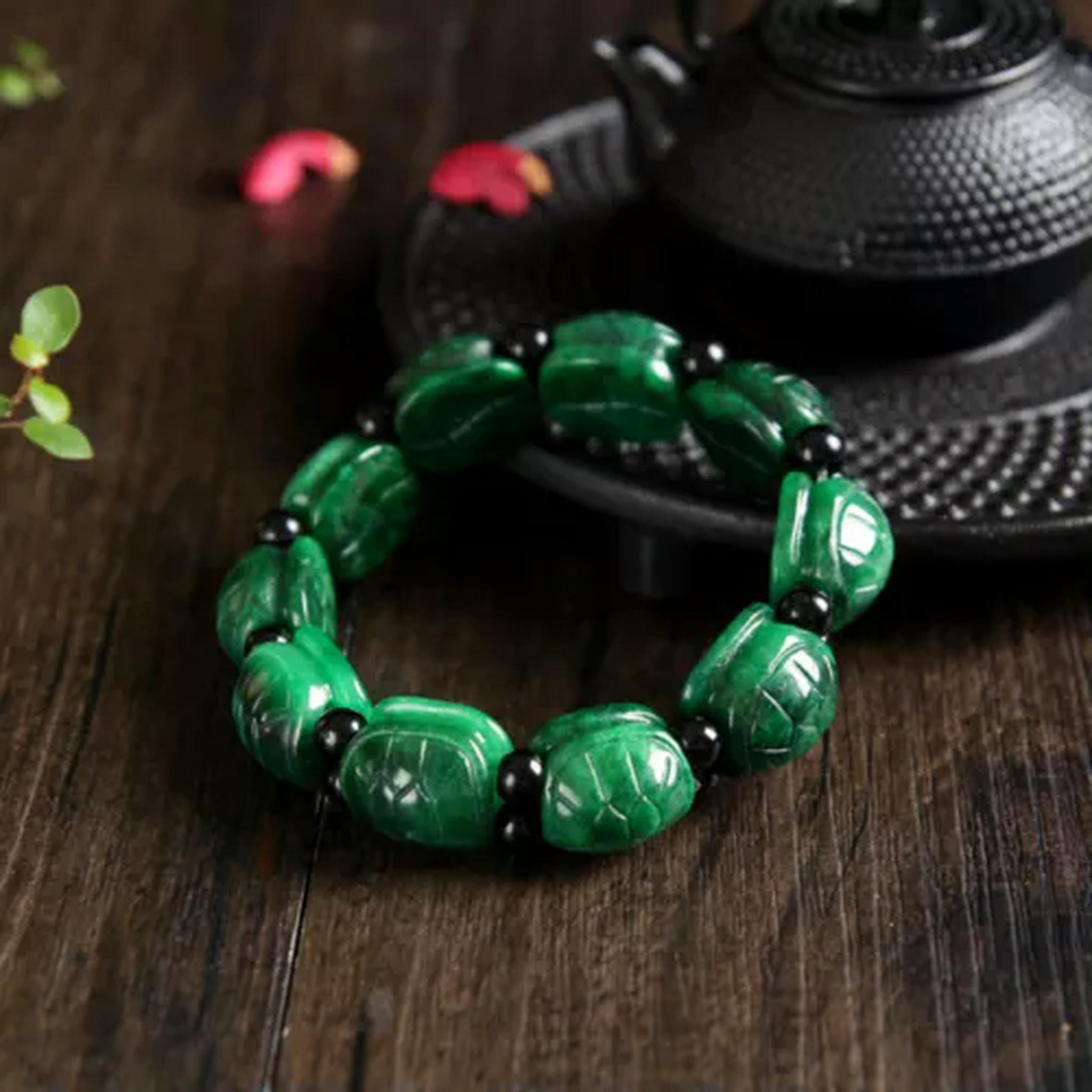 EOEMY Natural Jade Jadeite Bangle Women Lucky Green Turtle Shell Beaded Bracelet