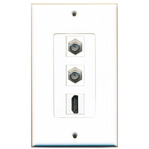 RiteAV - 1 Port HDMI 2 Port Coax Cable TV- F-Type Decorative Wall Plate - White