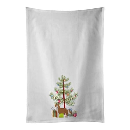 28 x 19 in. Unisex Kromfohrlander Christmas Tree White Dish Towels Kitchen Towel - Set of 2
