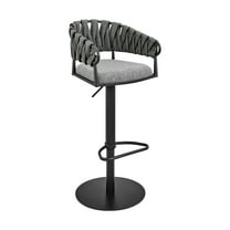 Armen Living Silabe 22-32" Adjustable Metal & Fabric Bar Stool in Black/Gray