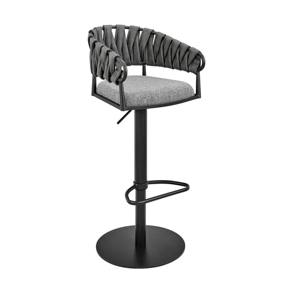 Armen Living Silabe 22-32" Adjustable Metal & Fabric Bar Stool in Black/Gray