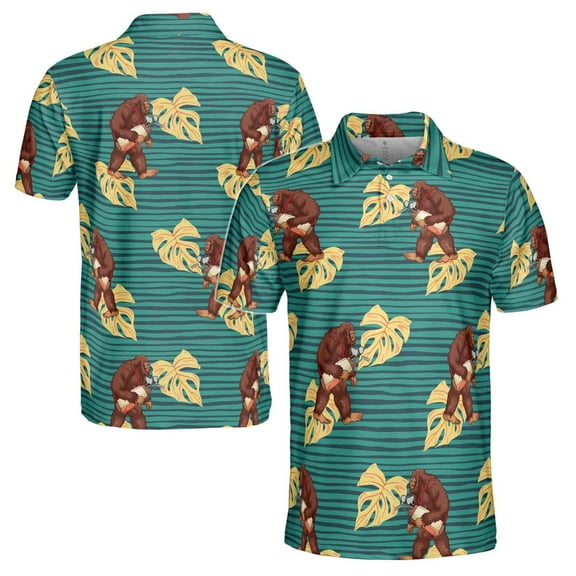 Funny Bigfoot Sasquatch Tropical Plants Golf Men's Polo Shirt S-5XL