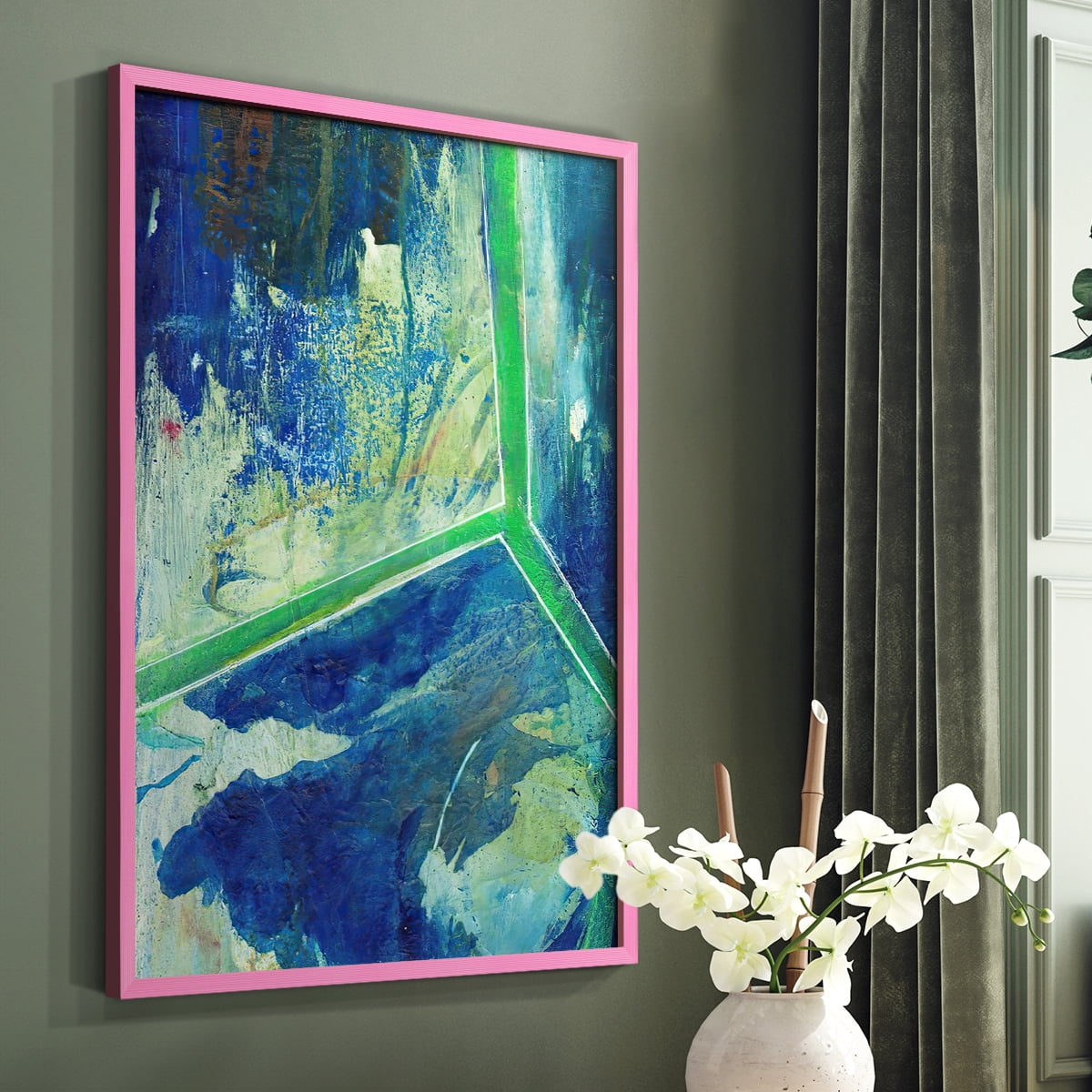 Geometric in Cool VI Framed Print in Pink Solid Wood Framed Print No Nail Hanging