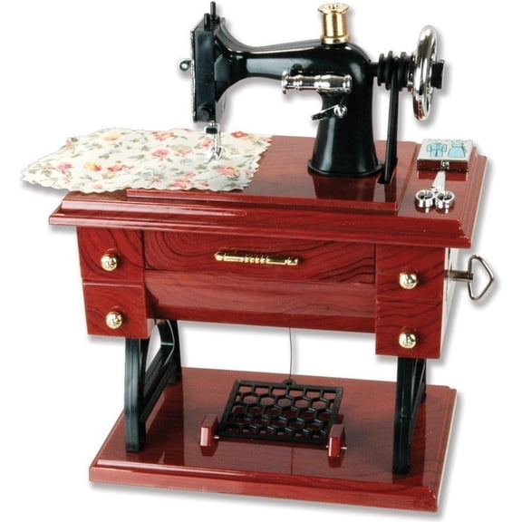Vintage Mini Sewing Machine Style Plastic Music Box, Table Desk Decoration, Toy Gift for Kids Children, Brown