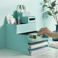 thumbnail image 4 of Sheebo Blue Plastic Desk Organizer Accessories Set 4-Piece, Includes 2 Paper Letter Tray, Accessor Tray, Pencil Cup Holder for Home or Office, 4 of 6