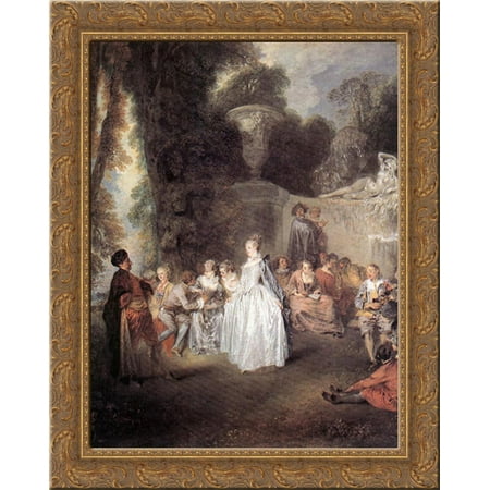 F?tes V?nitiennes 20x23 Gold Ornate Wood Framed Canvas Art by Watteau, Jean Antoine