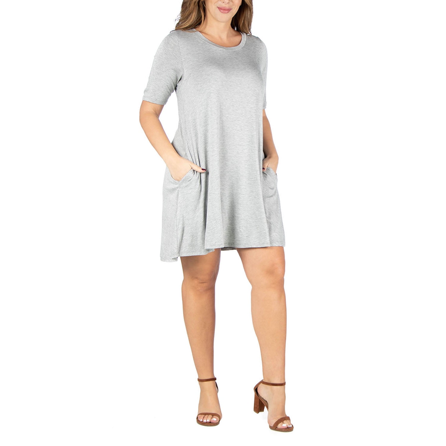 24seven Comfort Apparel Knee Length Plus Size Pocket T Shirt Dress ...
