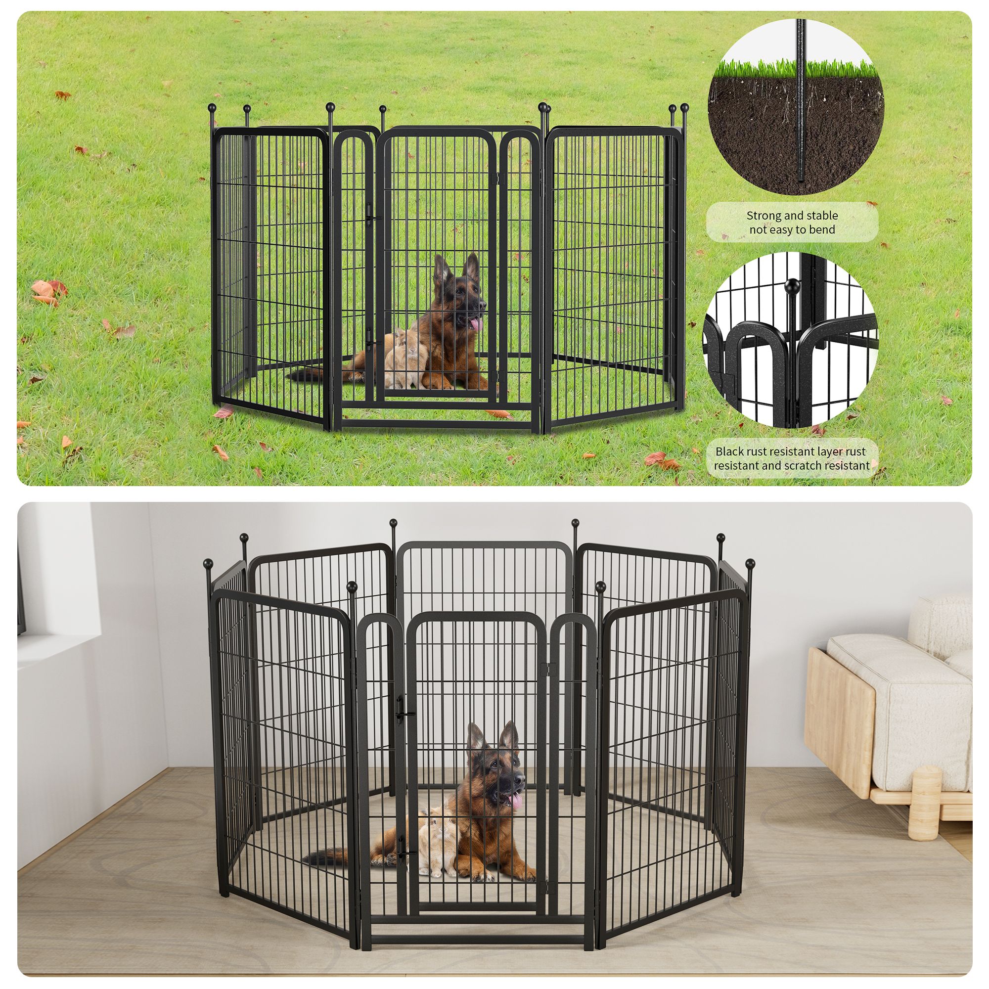 Pefilos Outdoor Dog Playpen 40" 8 Panels Indoor Dog Fence Metal Dog Pen Heavy Duty Pet Puppy Exercise Pen for RV Camping Garden Yard, Black