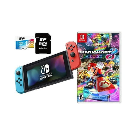 Nintendo Switch Mario Kart 8 Deluxe + 128GB SD Card Bundle: Console with Joy-Con Neon Blue and Neon Red