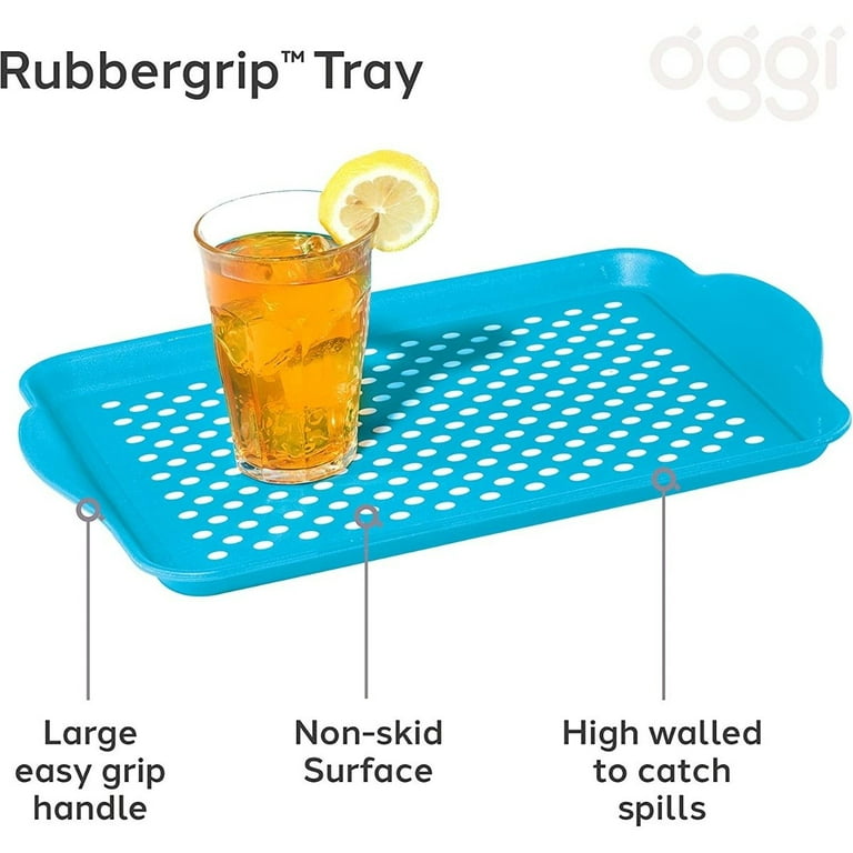 Oggi Rubbergrip Non-Skid Rectangle Serving Tray | Aqua