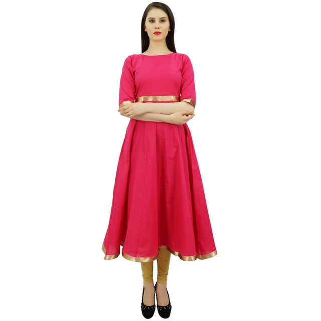 Bimba Kurti Anarkali pour Femmes avec Robe à Bordure Dorée Vêtements Indiens Kurta pour Dames