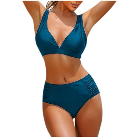 POROPL Swimsuits for Women 2025 Summer Fashion Bikini Halter Top Swim Padded Swim Blue Size S-XL