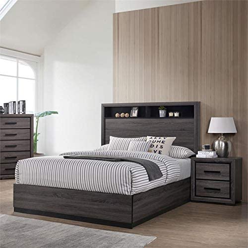 FOA Drummond 3-Piece Gray Wood Panel Bedroom Set - King   2 Nightstands