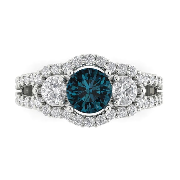 Three-Stone Engagement Ring for Women - 2.16ct Natural London Blue Topaz in 14K White Gold Promise Ring