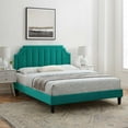 thumbnail image 2 of Platform Bed Frame, Twin Size, Velvet, Teal Blue, Modern Contemporary Urban Design, Bedroom Master Guest Suite, 2 of 10