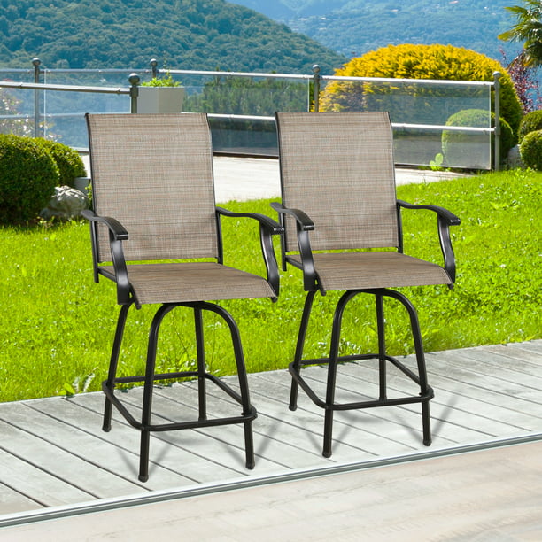 Ulax Furniture 2 Piece Outdoor Swivel Bar Stools Sling Patio Seating Height Chairs With High Back And Armrest Com - Sling Bar Height Patio Chairs