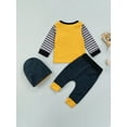 thumbnail image 4 of Seyurigaoka Baby Boys Color Block Stripe Print Pocket Sweatshirt + Bow Trousers + Cap, 4 of 8