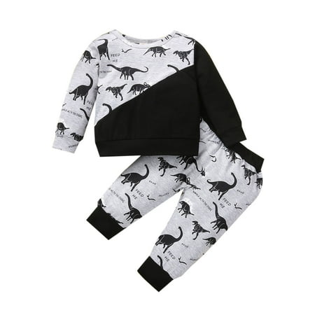 

Toddler Baby Boys Girls Cartoon Dinosaur Pullover Sweatshirts Tops+Pants Outfits For 3-6 Months