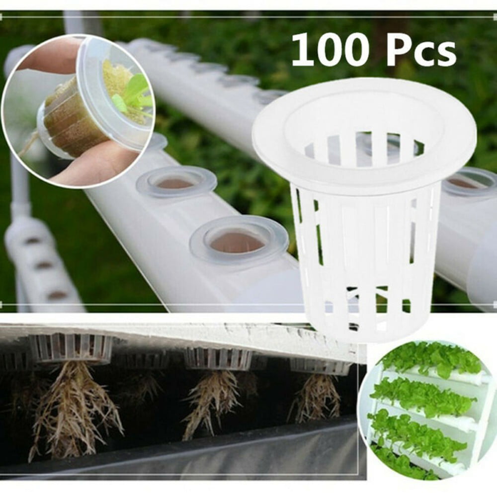 100pcs Mesh Pot Net Cup Basket Hydroponic Aeroponic Plant Grow Clone Kit 