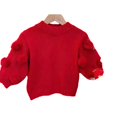 thumbnail image 3 of XIMIN Baby Girls Oversized Ribbed Knit Sweater with Fluffy Ball Long Puff Sleeve Mock Neck Oversized Tops Lightweight Warm Cute Pullover Shirt Fall Winter Clothes, 3 of 3