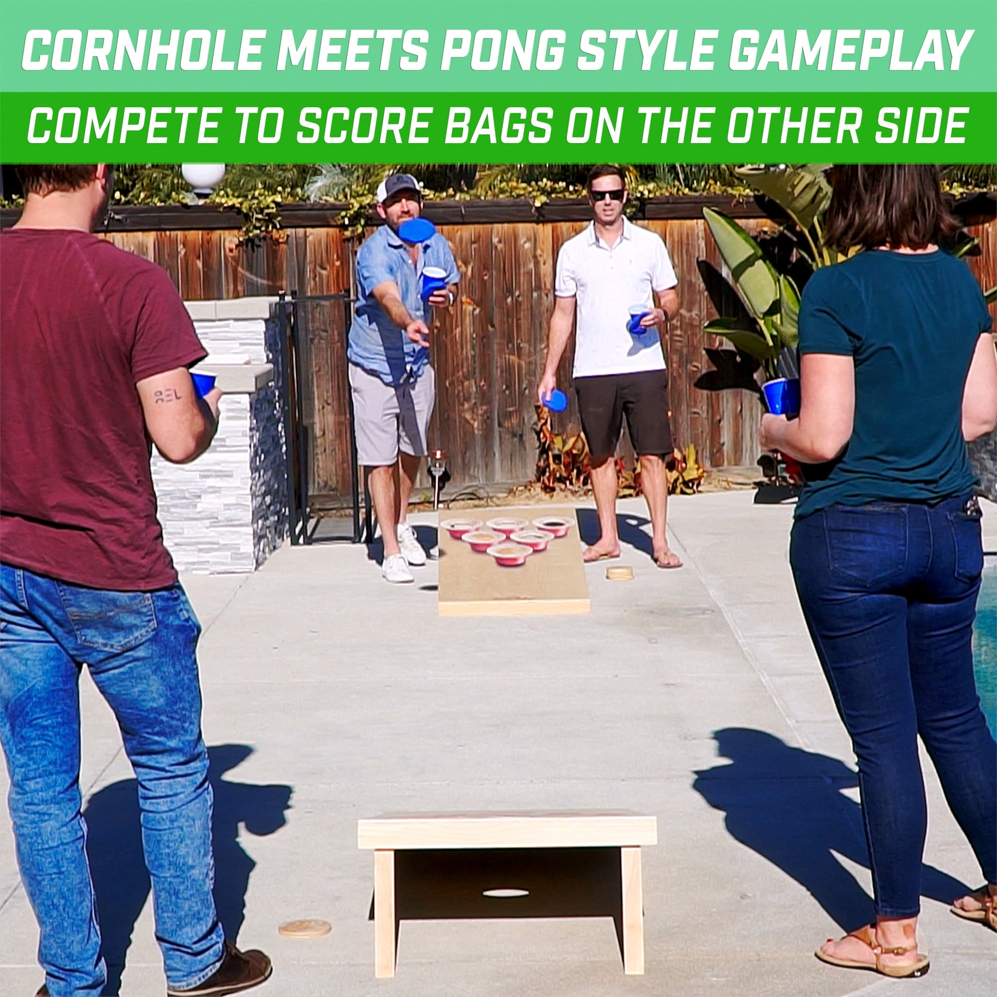 GoSports Beer Pong Cornhole Game - Includes 2 Boards, 8 Bean Bags and Carrying Case