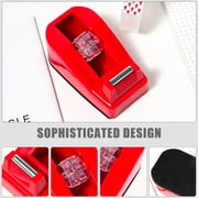 Red Desk Accessories 9 Pcs, Stapler, Staple Remover, Staples, Tape Dispenser, Tape, Clips Set, Scissor, Ruler, Red Office Supplies