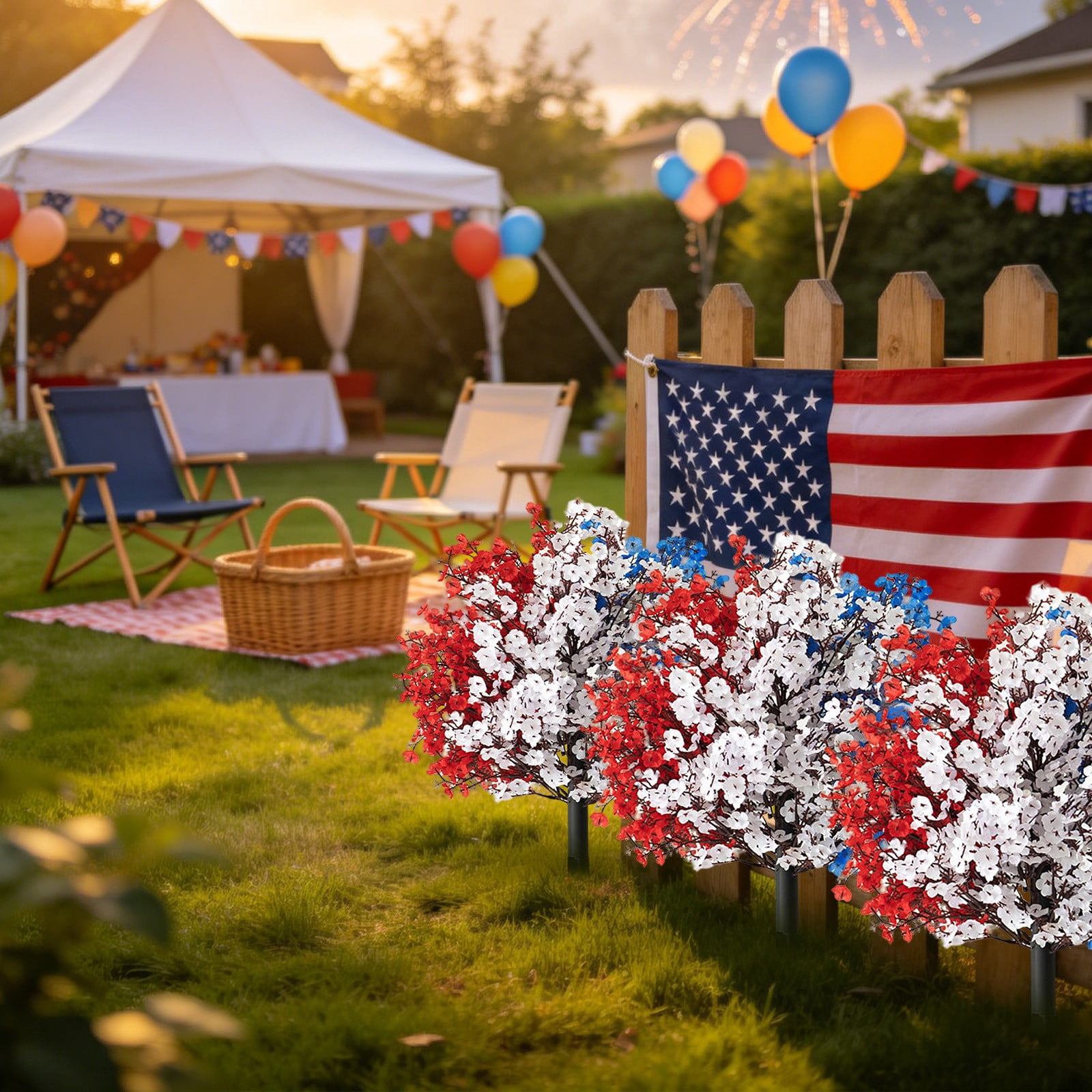ERTZAE Patriotic Garden Stake,20" Patriotic Red White Blue Floral Stake,4Th Of July Decorations Outdoor,Usa Lawn Porch Yard Sign,Red White And Blue Independence Anniversary Memorial Day Party Decor
