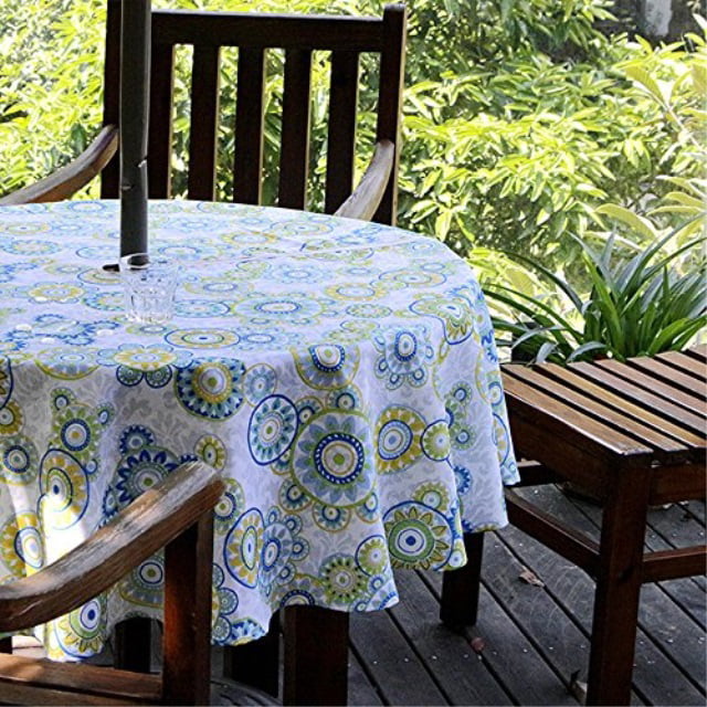 Lahome Medallion Outdoor Tablecloth, 70 Inch Round Indoor Outdoor Tablecloth With Umbrella Hole