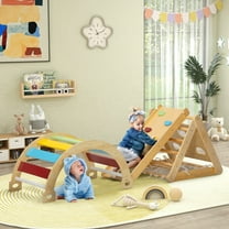 Qaba Pikler Triangle Set, 7 in 1 Indoor Toddler Climbing Toys with Ramp, Arch Ladder, Montessori Climbing Set Baby Play Gym for Kids 18-48 Months