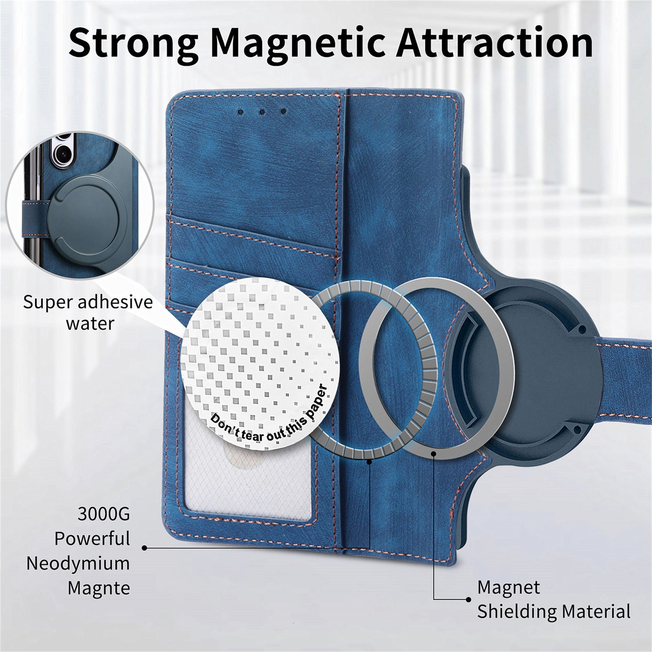 CCSmall for Samsung Galaxy Z Fold 6 5G Detachable Magnetic Wallet Phone Case, RFID Blocking Material Retro Folio Flip Leather Case Zipper Purse Cover with Card Slots for Galaxy Z Fold6 KQX Blue