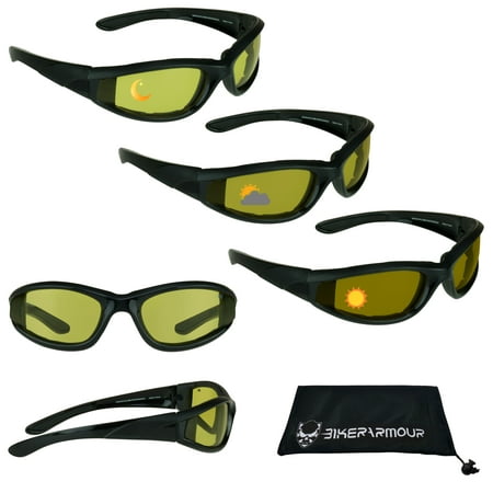 Bikershades Motorcycle Transition Glasses Foam Padded for Men and Women. Day Night Biker Riding Photochromic Lens
