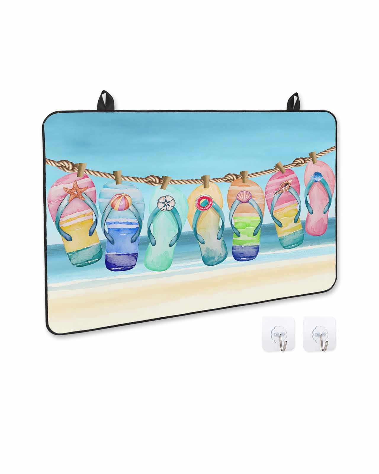 nqOlkjepod Large Induction Cooktop Protector Mat 24"x21", Beach Slippers Stove Top Covers for Electric Stove, Blue Summer Ocean Coastal Shell Stove Burner Cover Mats, Glass Top Stove Cover