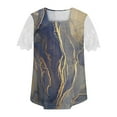 thumbnail image 4 of LYXSSBYX Womens T Shirts Graphic Tees Trendy Women's Fall and Summer Sexy Short Sleeved Neck Printed Color Lace Patchwork Fold T-Shirt Top Blouse, 4 of 5