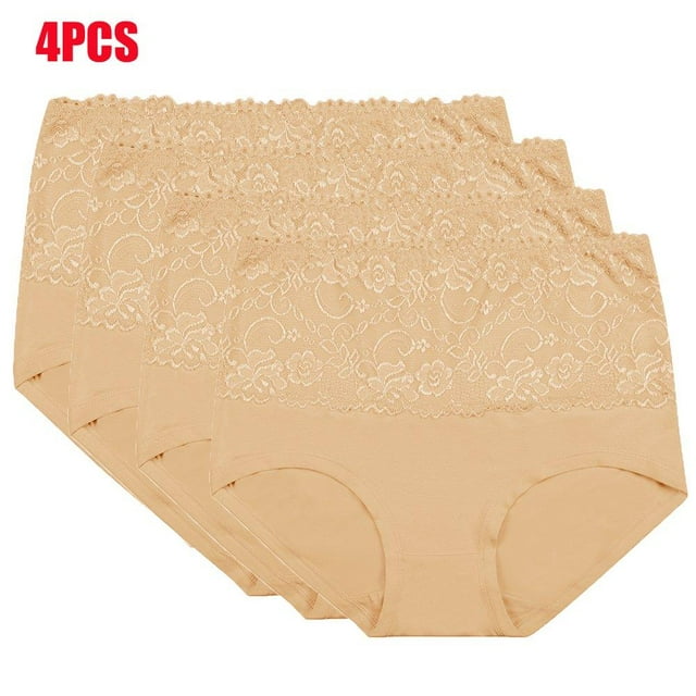 4 Pcs Women's Cotton Underwear High Waisted Full Coverage Ladies