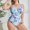 Print Blue, variant on Sociala Plus Size One Piece Swimsuit for Women V Front Strap swimwear