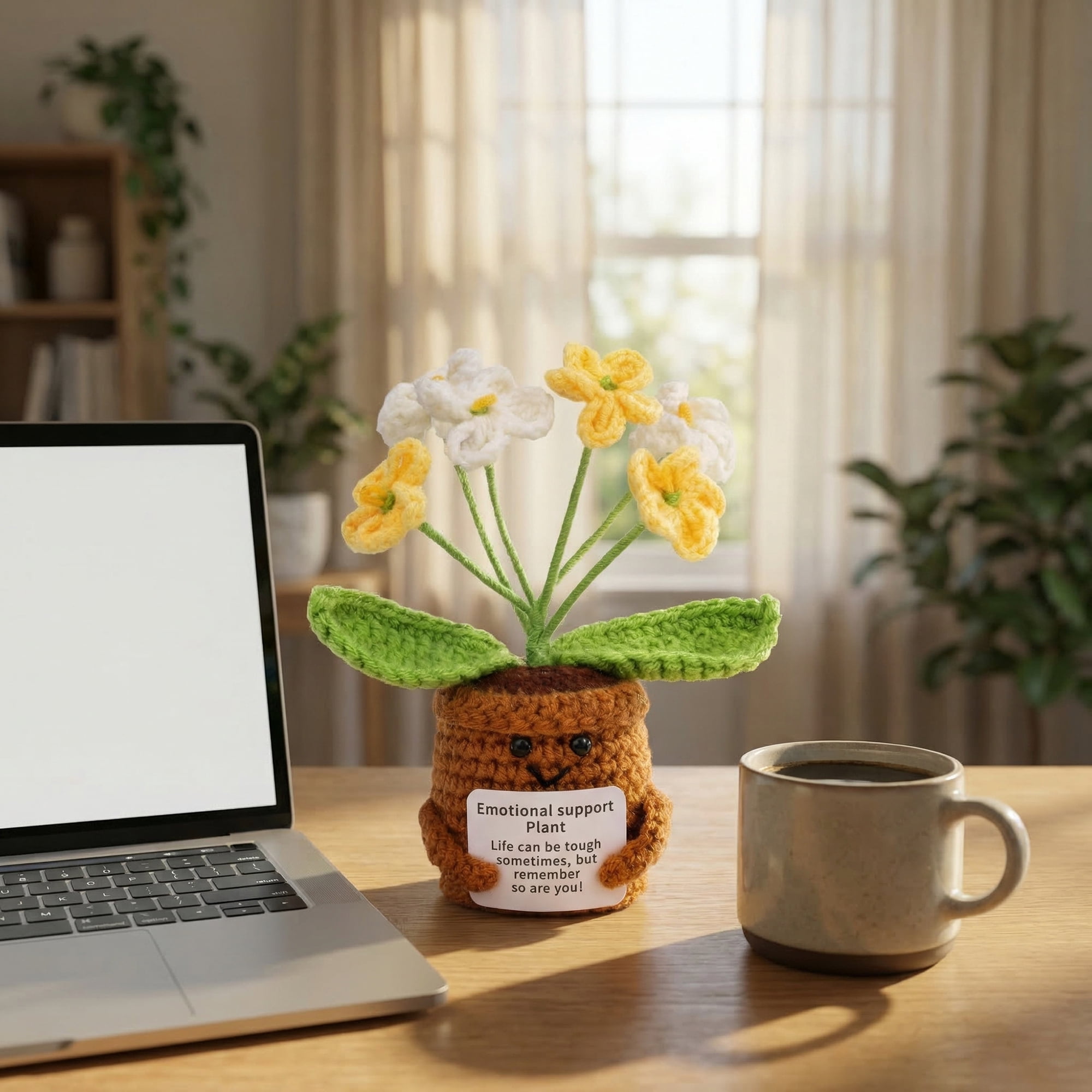Unique Bargains Handmade Crochet Forget-Me-Not Knitted Plant Yellow 4.3inch