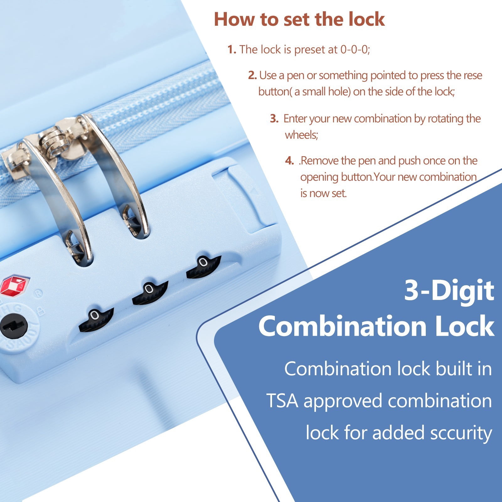 EUROCO 20" Hardshell Carry-On Luggage, ABS Lightweight Durable Suitcase with TSA Lock and Double Spinner Wheels for Travel,Sky Blue