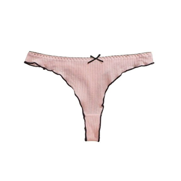 Ashirexll Ladies Underwear Panties, Womens Cotton Underwear, Solid Color Bow Seamless Breathable Thong Edging Panties