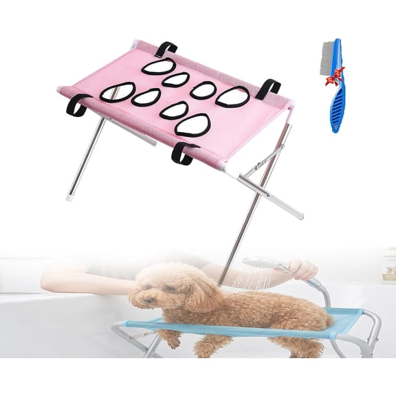 2-in-1 Foldable Pet Grooming Bed, Dog Bath Hammock/Sling Small, No Scratch Dog Grooming Hammock for Bathing(Pink)