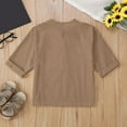 thumbnail image 5 of WOYY Little Boys Cotton Linen Henley T-Shirt Solid 3/4 Sleeve V Neck Blouse, Sizes 5-13, 5 of 7