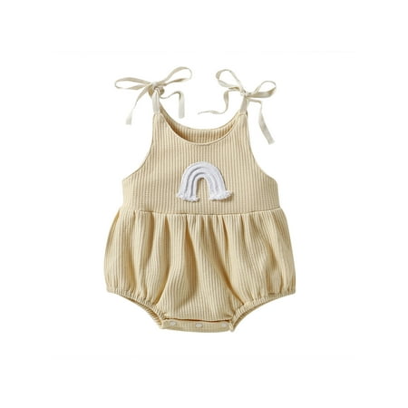 

Qtinghua Newborn Baby Girl Knit Ribbed Romper Sleeveless Spaghetti Strap Rainbow Summer One Piece Bodysuit Apricot 18-24 Months