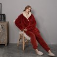 thumbnail image 6 of XIAONU Womens Pajamas Set Solid Color Turtleneck Long Sleeve Top Elastic Waist Long Pants Sleepwear Winter Warm Loose Homewear, 6 of 8
