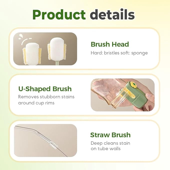 5 in 1 Bottle Lid Gap Cleaning Brush Set, Multifunctional Cup Cleaner for Baby Bottles, Drinking Cups & Straws, Modular & Detachable Design with Long Handle, Easy Rinsing