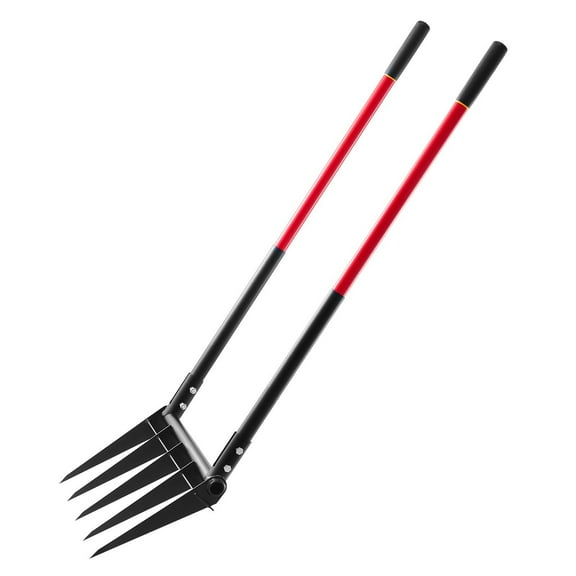 Ergonomic U-Shaped Broad Fork with 5 Tines, Heavy Duty Garden Pitch Fork for Spading