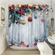 Newhomestyle Christmas Shower Curtains for Bathroom Pine Tree Christmas Balls Holiday Decorations Christmas Bathroom Decor , 72"X72"